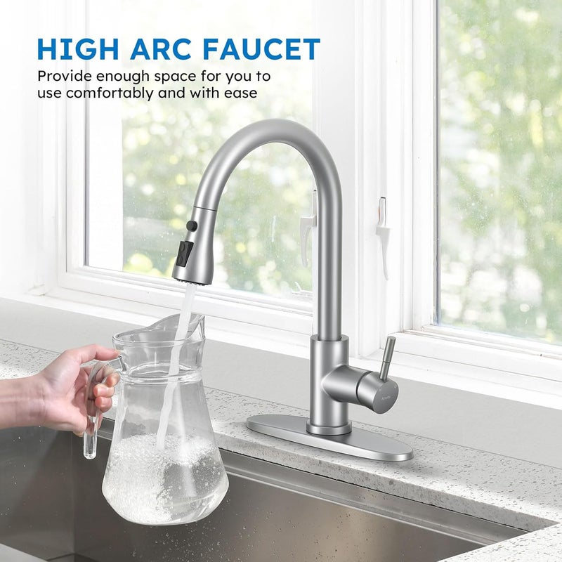 Arofa Kitchen Faucet with Pull Down Sprayer, Brushed Nickel Kitchen Sink Faucet Single Handle Stainless Steel for 1 or 3 Hole Farmhouse Laundry Utility Rv Bar Sinks - Image 4